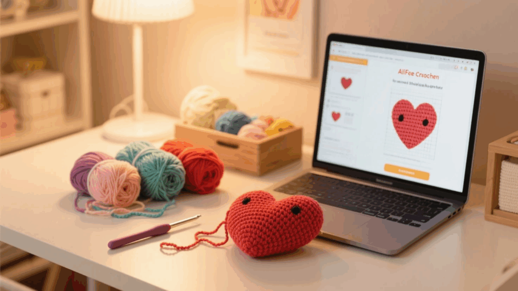 Beginner’s amigurumi workspace with tools and patterns for 2025