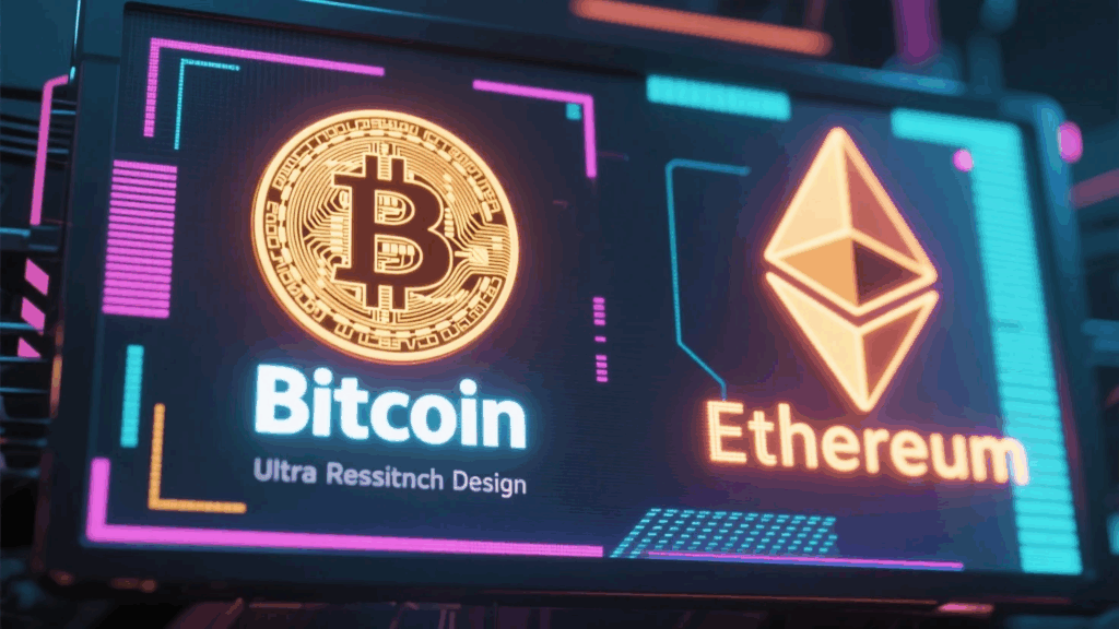 Bitcoin and Ethereum logos for crypto guide for beginners.