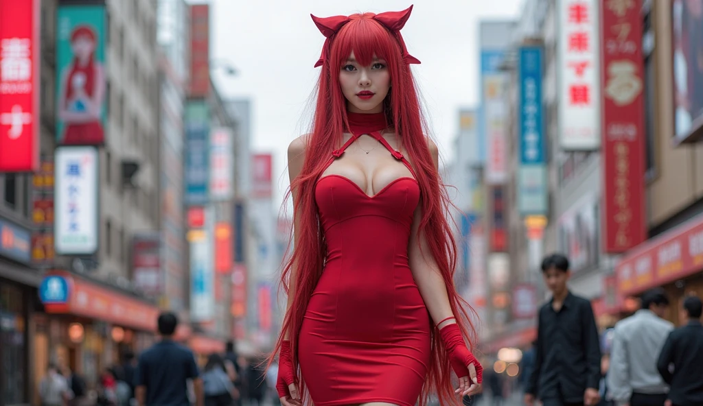 Real Rias Gremory cosplayer in Akihabara for sexy anime girls fashion.