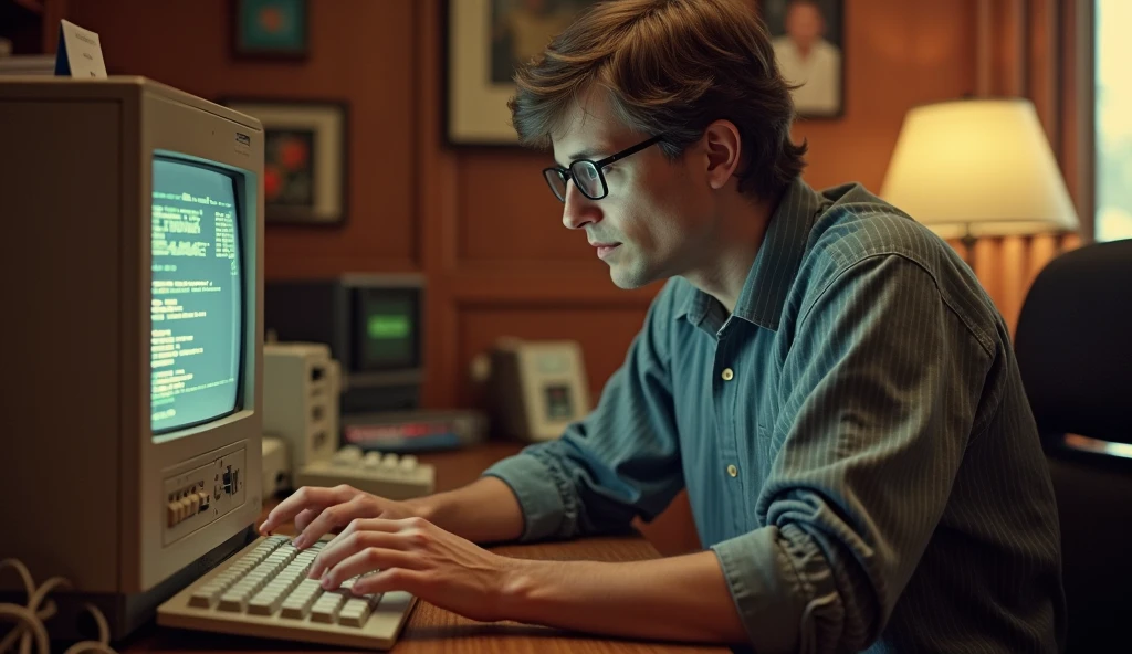 Young Bill Gates coding for Microsoft’s rise.