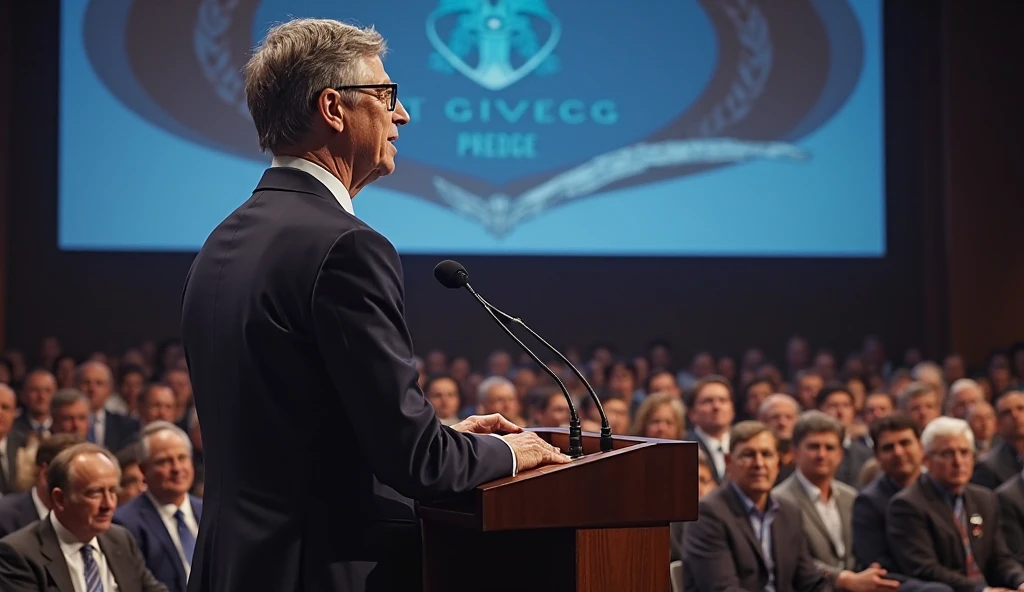 Bill Gates at Giving Pledge for philanthropy.