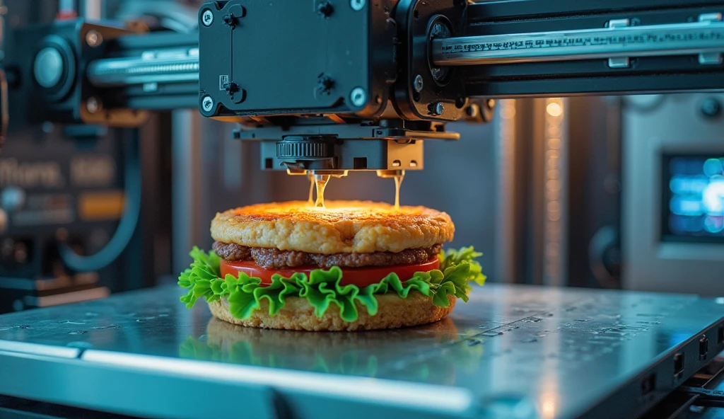 3D printer creating vegan meat patty.