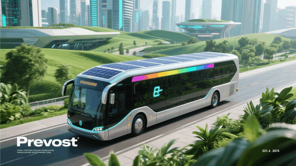 Electric bus in futuristic city for electric vehicle innovations guide.