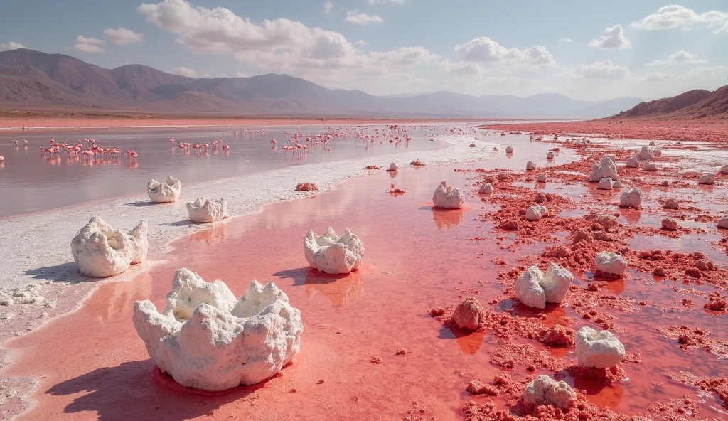 Lake Natron in Tanzania, a dangerous place with corrosive waters and calcified remains.