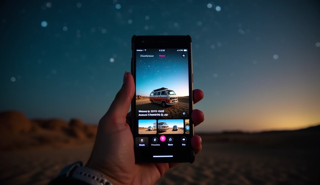 TikTok feed with van life clips, reflecting digital nomad 2025’s social media hype.