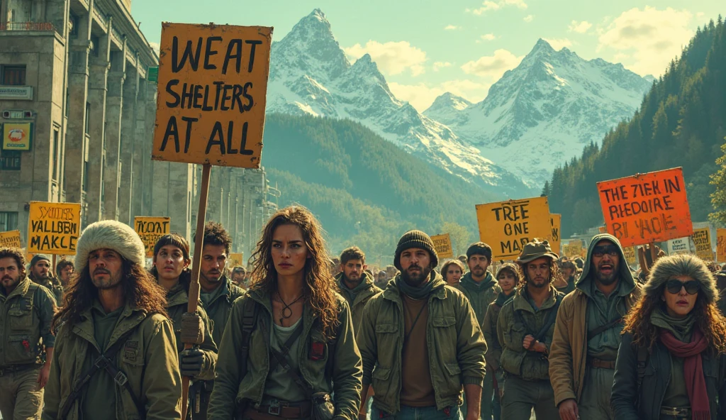 Protest against elite bunkers, reflecting doomsday bunkers’ controversies.