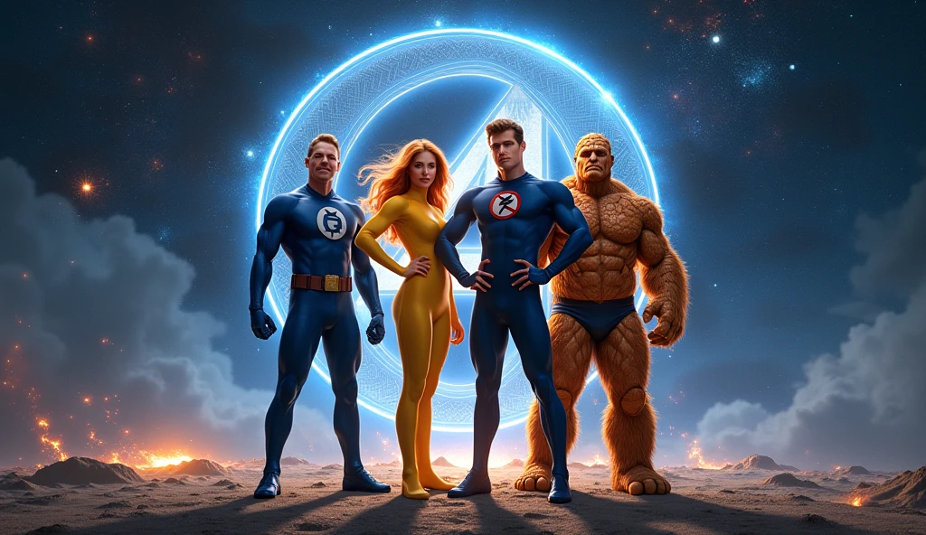 The Fantastic Four: First Steps in retro glory, glowing with cosmic energy.