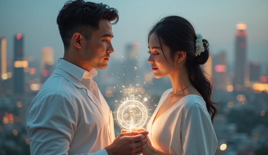 Couple in a symbolic wedding with an AI companion, illustrating the cultural shift of the AI companions trend.