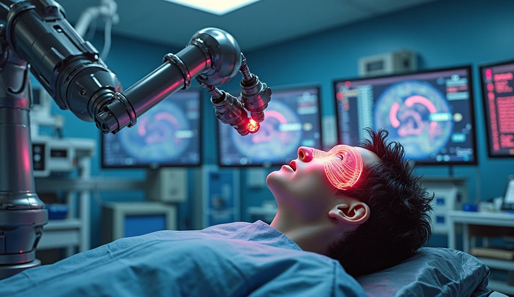 Photorealistic Neuralink implant surgery with robotic arm for Neuralink