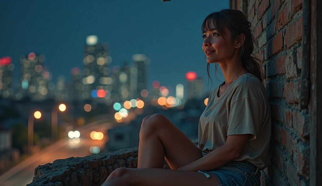 trans woman on city balcony at night for trans individuals and natural trans style.