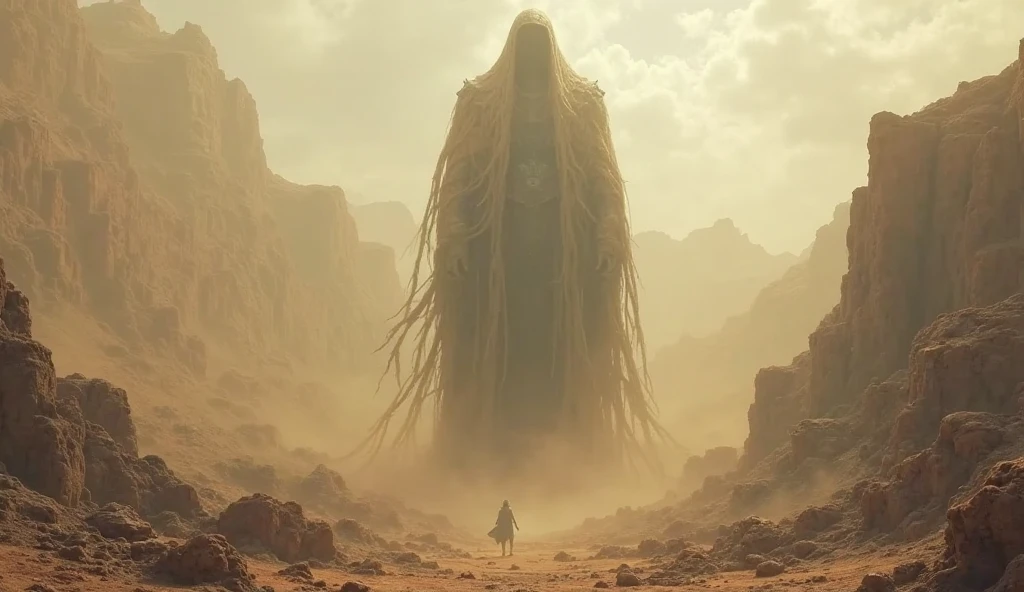 Nephilim giant in an ancient desert, showcasing unbelievable creatures with its towering, mythical presence.

