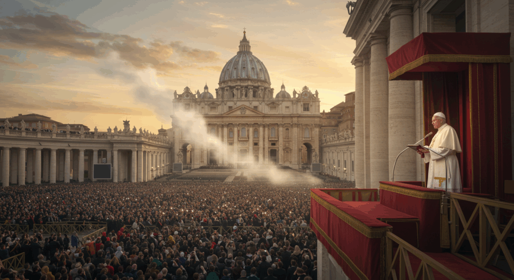 Pope Leo XIV on Vatican balcony for first American pope guide.