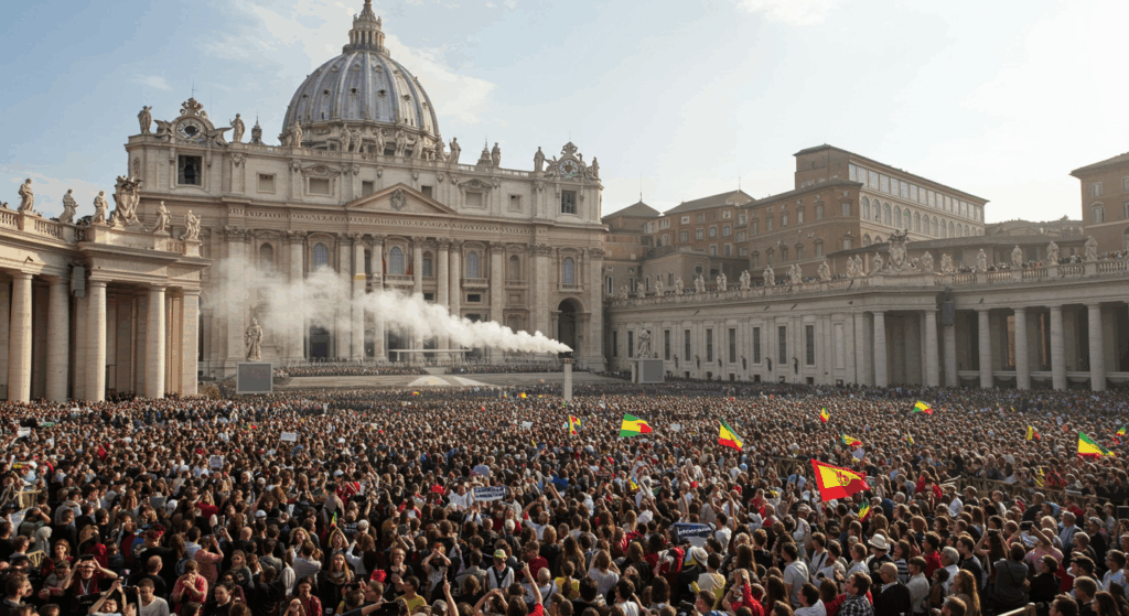 White smoke over Vatican for Pope Leo XIV election.