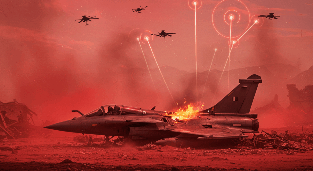 Rafale wreckage with drones for downed jets section.