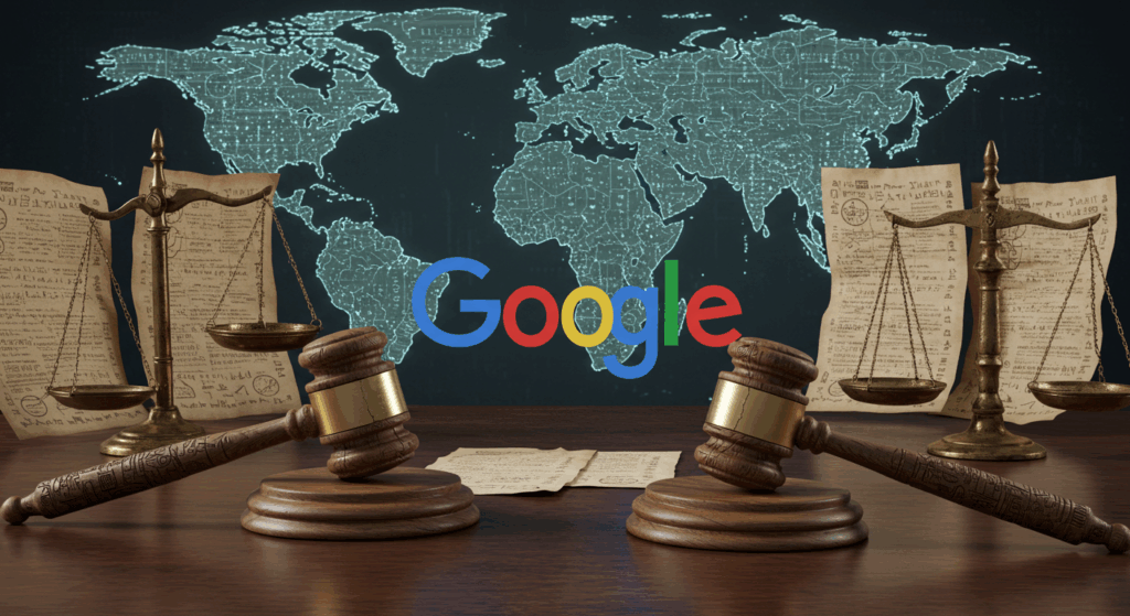 Digital map of Gulf of Mexico reflecting Google Lawsuits 2025 disputes.