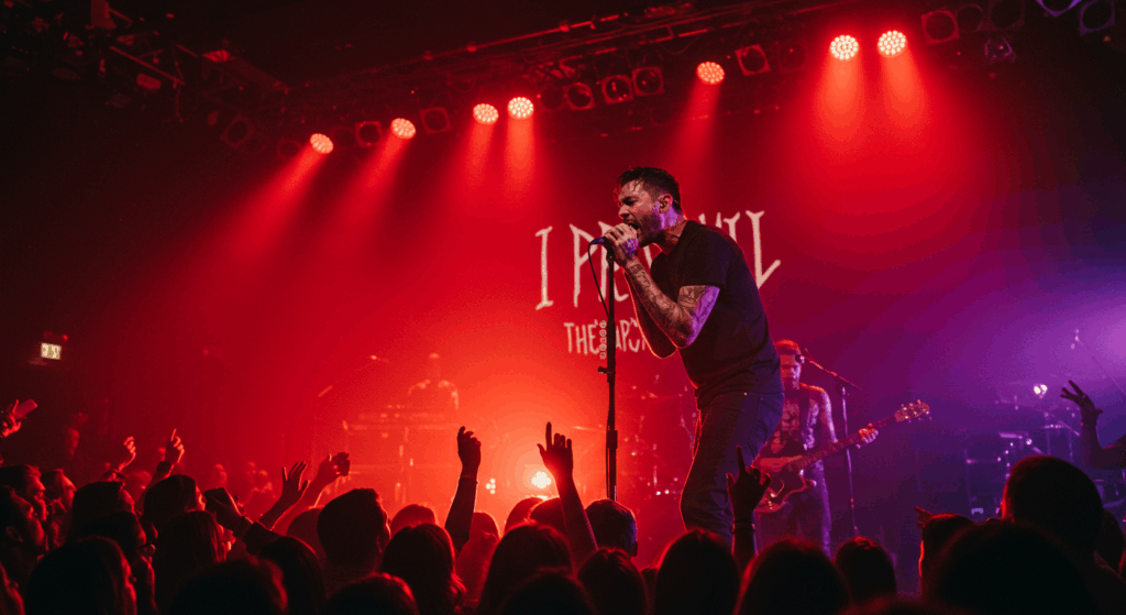 Brian Burkheiser performing with I Prevail, symbolizing his departure amid England’s search surge.