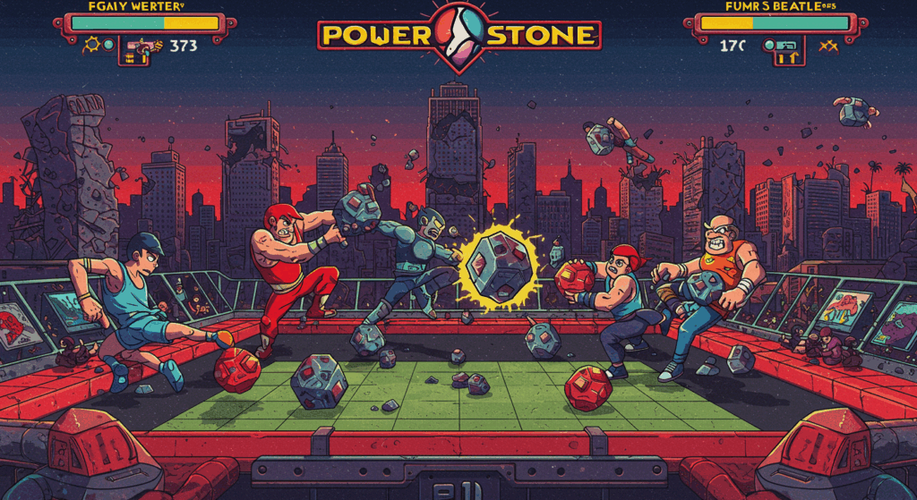 Power Stone arena artwork with US skyline, capturing Capcom Fighting Collection 2’s nostalgic appeal.