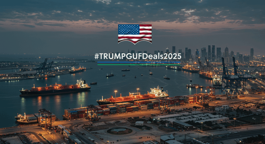 Doha port with LNG tankers, reflecting Trump Gulf Deals 2025’s energy breakthroughs.