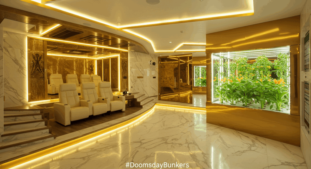 Luxury bunker interior, highlighting doomsday bunkers’ lavish amenities.
