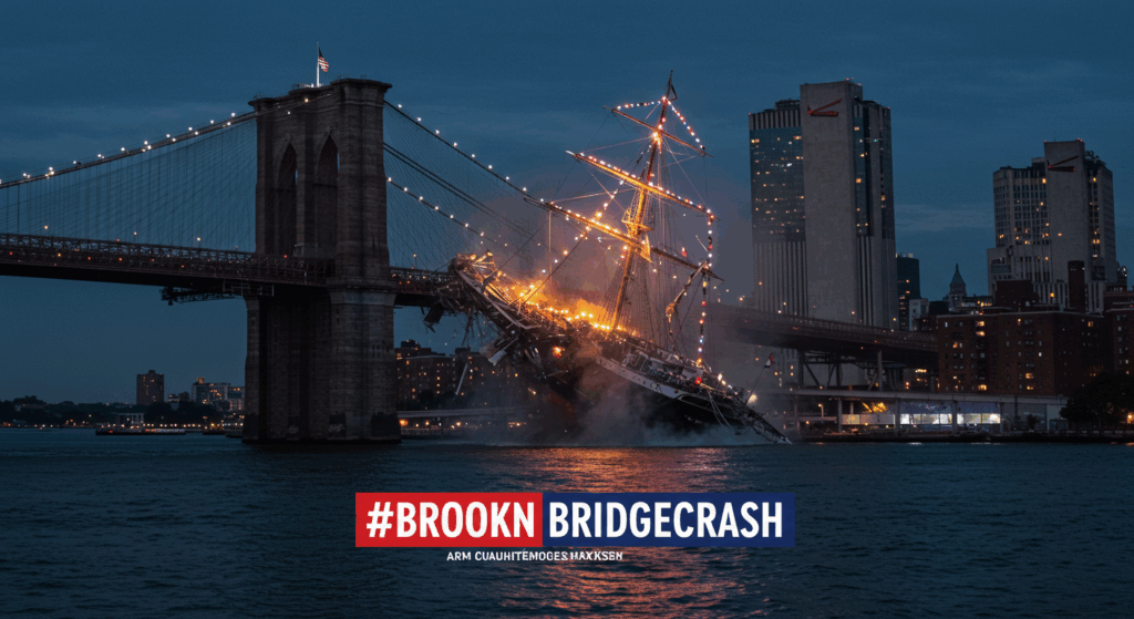 ARM Cuauhtémoc crashes into the Brooklyn Bridge, snapping its masts in a tragic incident on May 17, 2025.