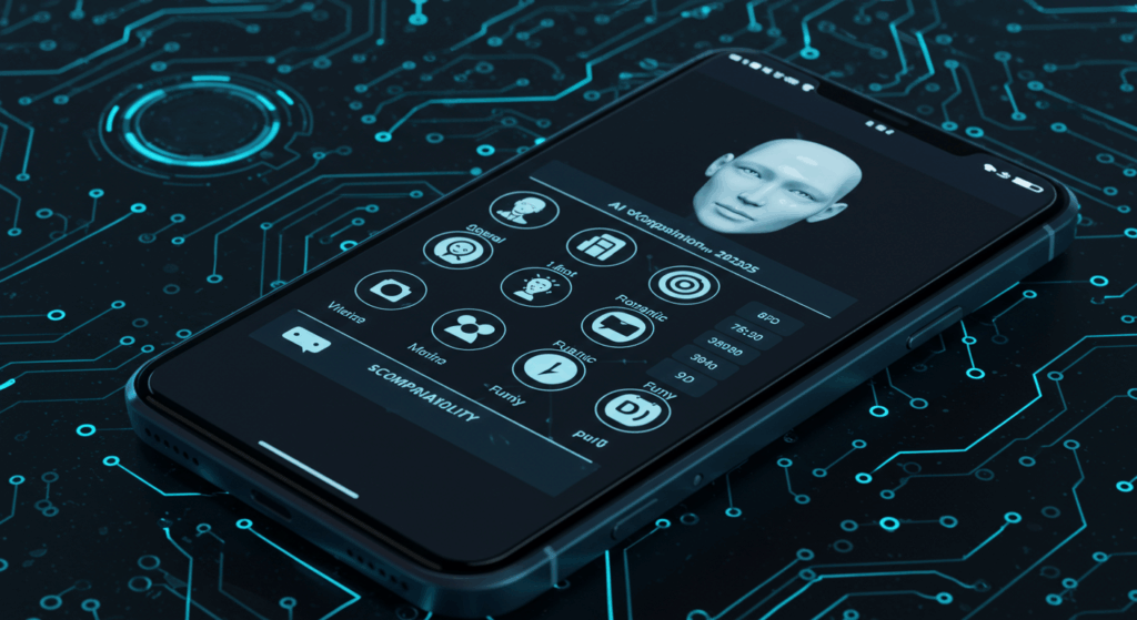 AI companion app interface with customizable options, highlighting the AI companions trend tech.