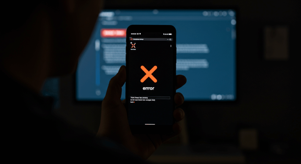 User checking their phone during an X.com outage in 2025.