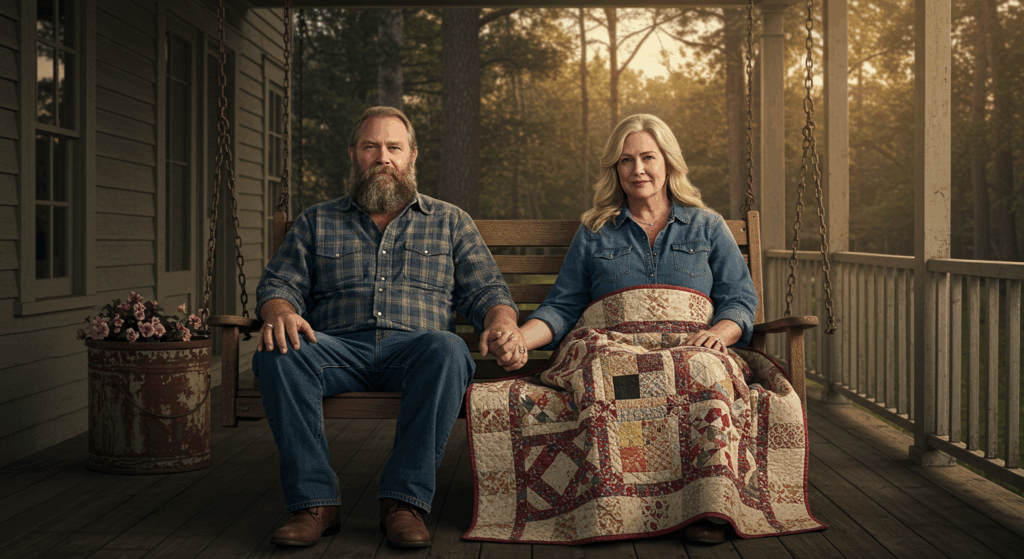 Phil and Kay Robertson on porch for Phil Robertson passed away.