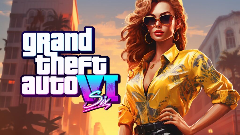 Neon-lit Vice City skyline with a sports car, showcasing GTA 6 Trailer 2’s cinematic 2025 vibe.