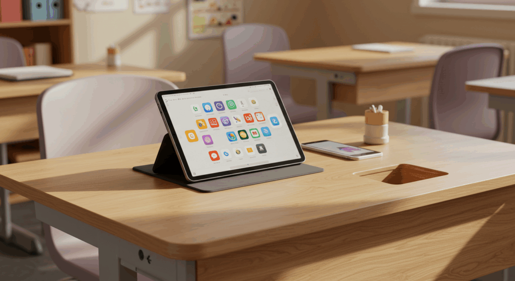 Tablet with educational apps supporting teachers for Teacher Appreciation Day 2025.