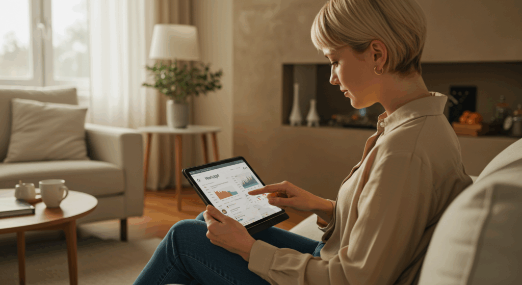 Consumer checking mortgage rates impacted by Fed interest rate decision 2025 on a tablet.