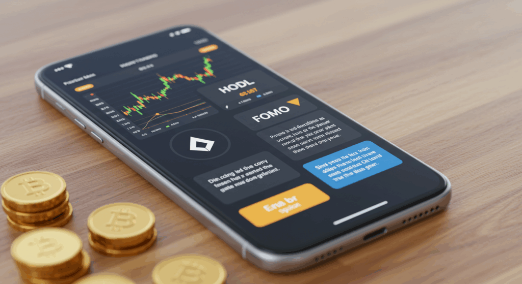 Phone showing crypto trading terms for crypto guide for beginners.