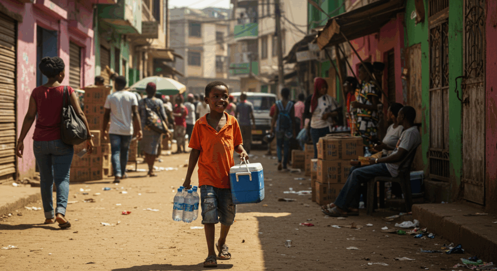 Young boy selling water in Lagos for Victor Osimhen biography.
