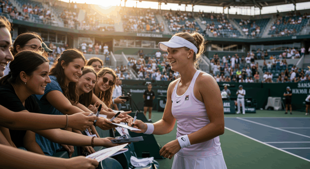 Sabalenka with fans for global phenomenon.