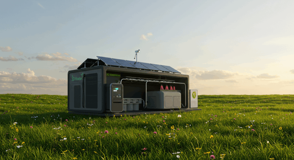 Eco-friendly 3D printed vegan meat factory.