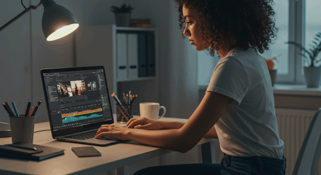 Creator using AI for YouTube content creation trends 2025.

