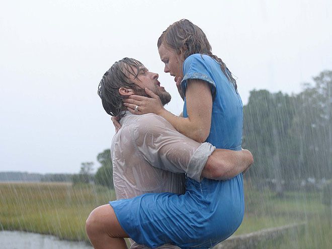 Ryan Gosling as Noah, drenched and passionate in The Notebook.