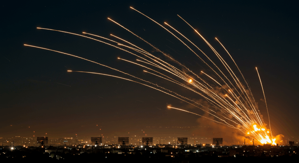 Iran-Israel war 2025 missile strikes over Tehran.