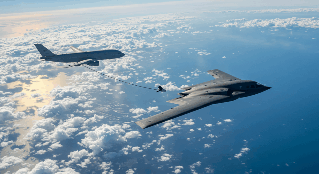 B-2 stealth bomber refueling over Pacific 2025